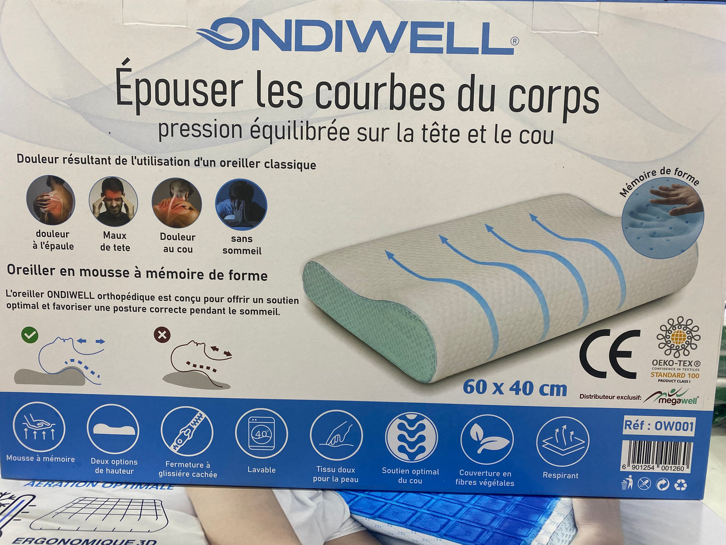 oreiller orthopedique en mousse a memoire de forme